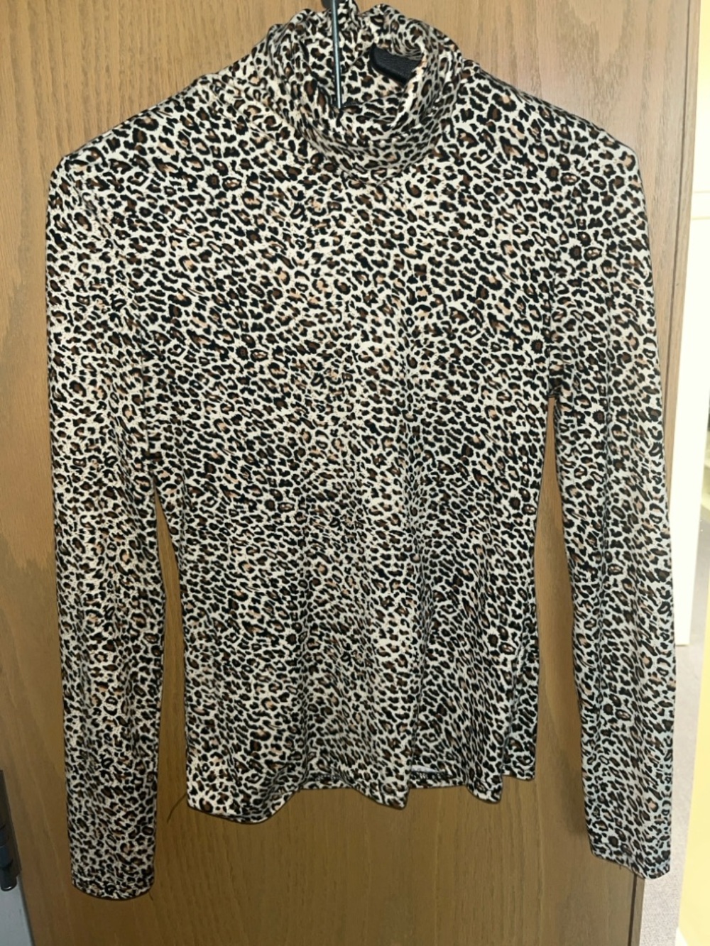 SHEIN Leopard Print Long Sleeve Turtleneck Top - Black & Brown